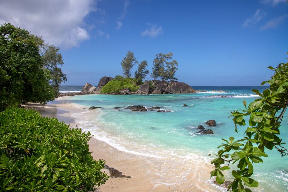 A small tropical beach with crystal-clear waters