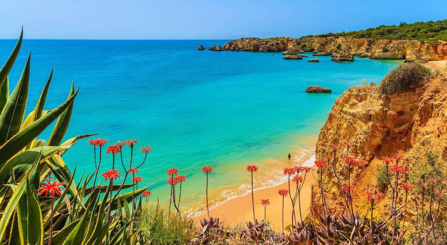 The beautiful island scenery of Cape Verde with turquoise watrs and sandy beach, part of Variety Cruises' small ship cruises