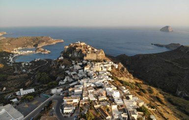 Aerial view of the island of Kythira with the ocean in the background