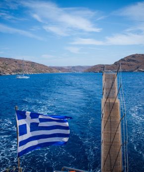 View of greek islands from Variety Cruises boat