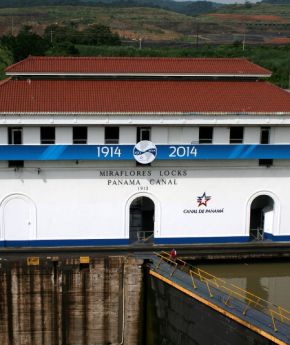 A ship passing through the Panama Canal