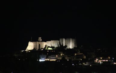 Medieval castle of Patmos at night