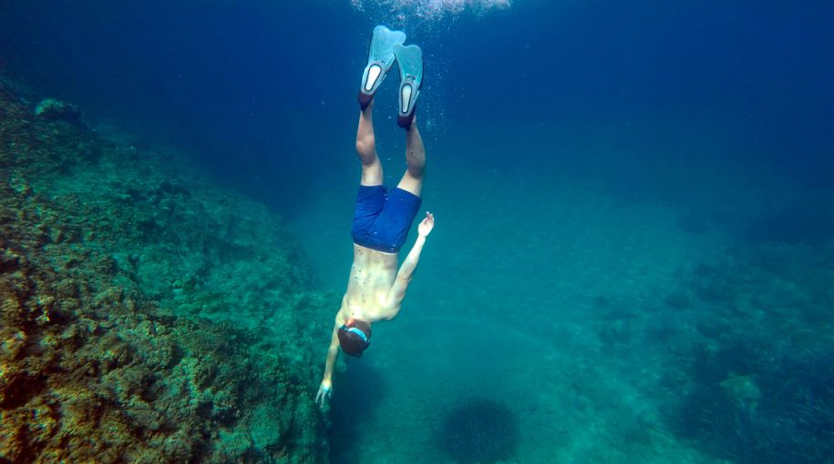 A man diving into the turquoise waters