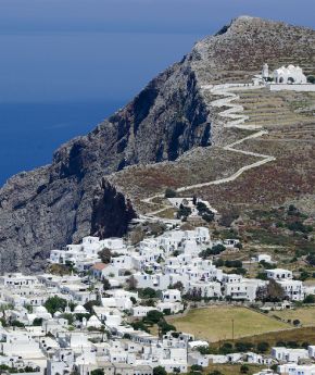 The charming town of Folegandros Chora visited on a Variety Cruises excursion