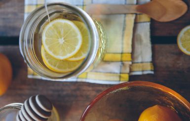 Photo of a lemon in a glass