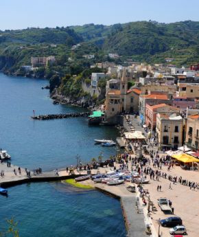 A view of Lipari Island's coastline and blue sea