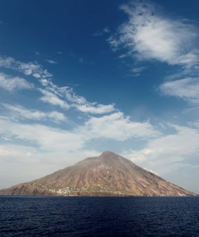 View from the sea of the Stromboli island in Italy