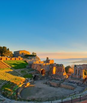 A beautiful view of Taormina, a hilltop town in Sicily