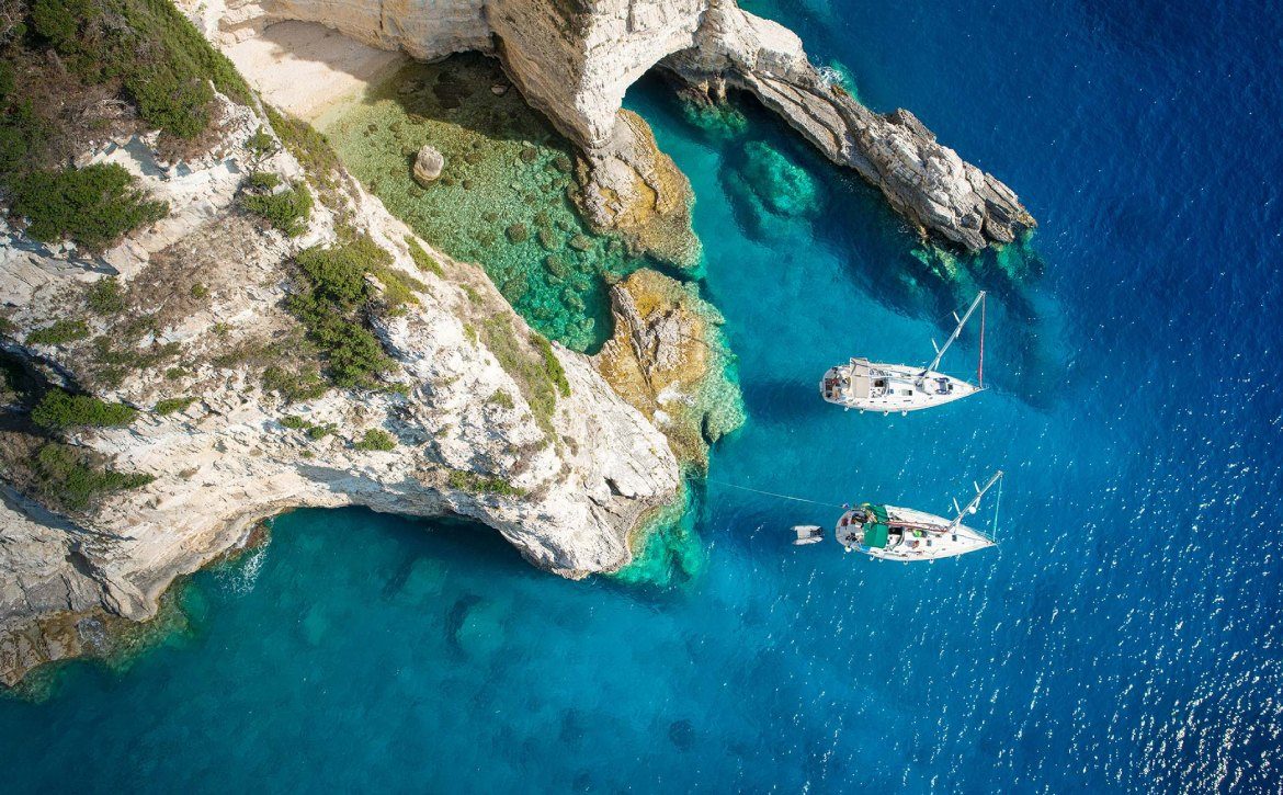 Yachts on a cruise in Greek islands.