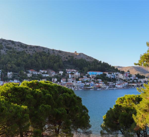 View to the sea with an island in the background