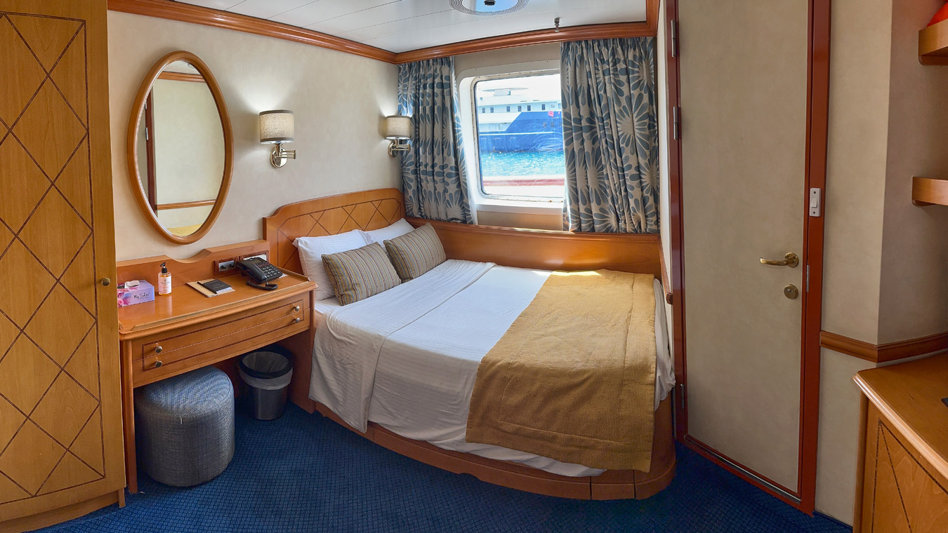 Inside the cabin with twin bed