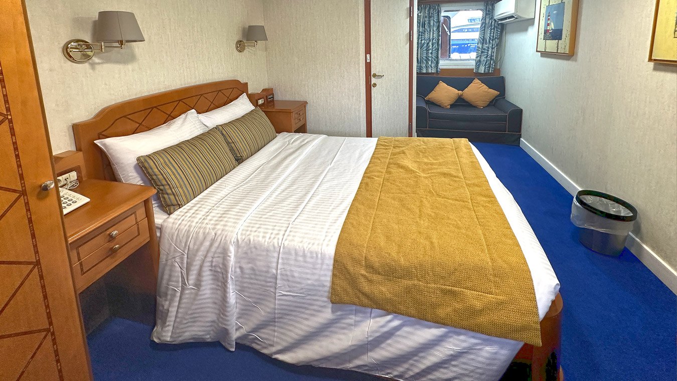 Inside the cabin with twin bed