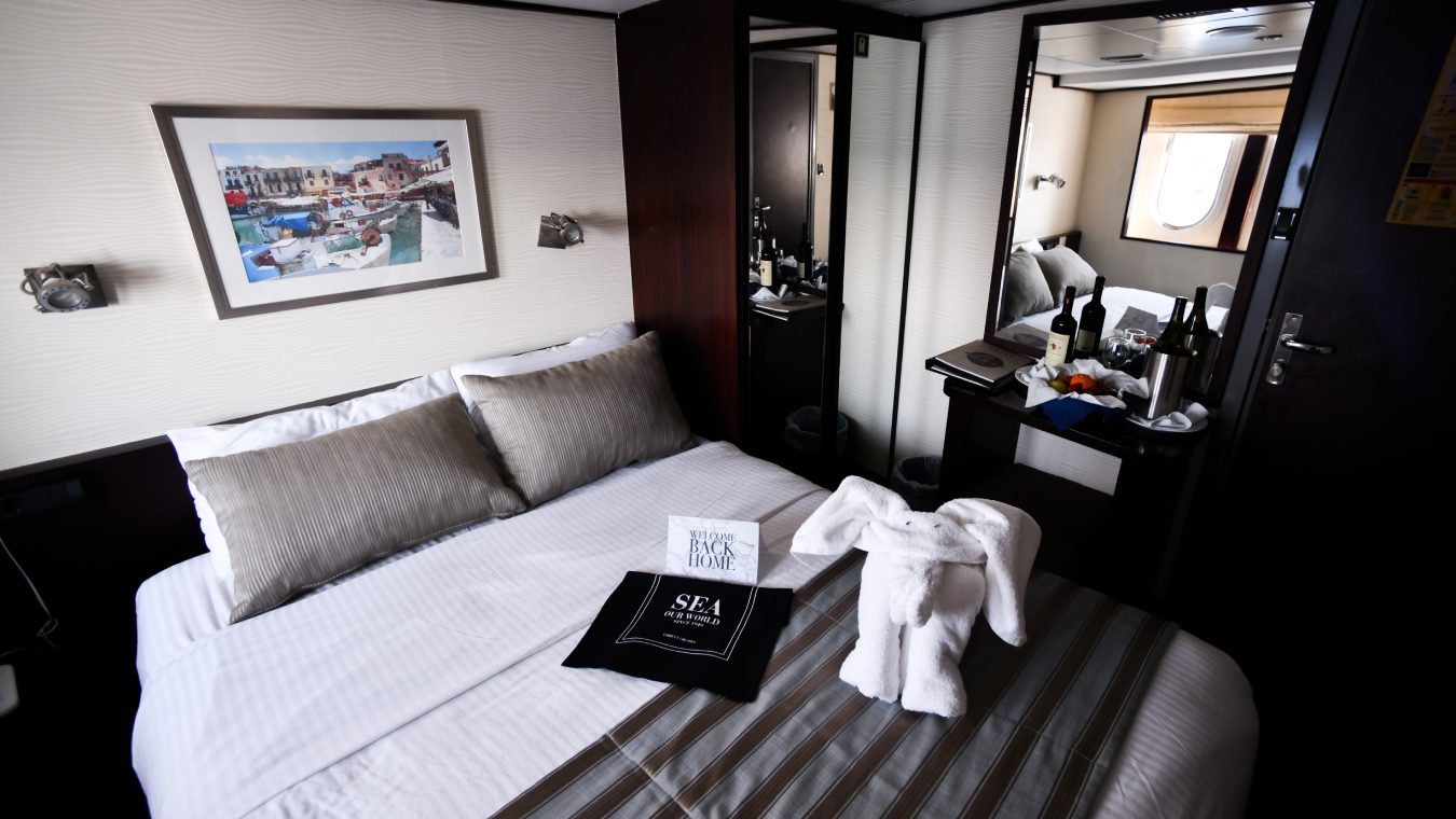 Category B cabin with double bed on a Variety Cruises small ship