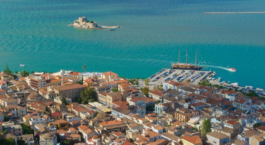 The Galileo docked in the port of Nafplion, Greece