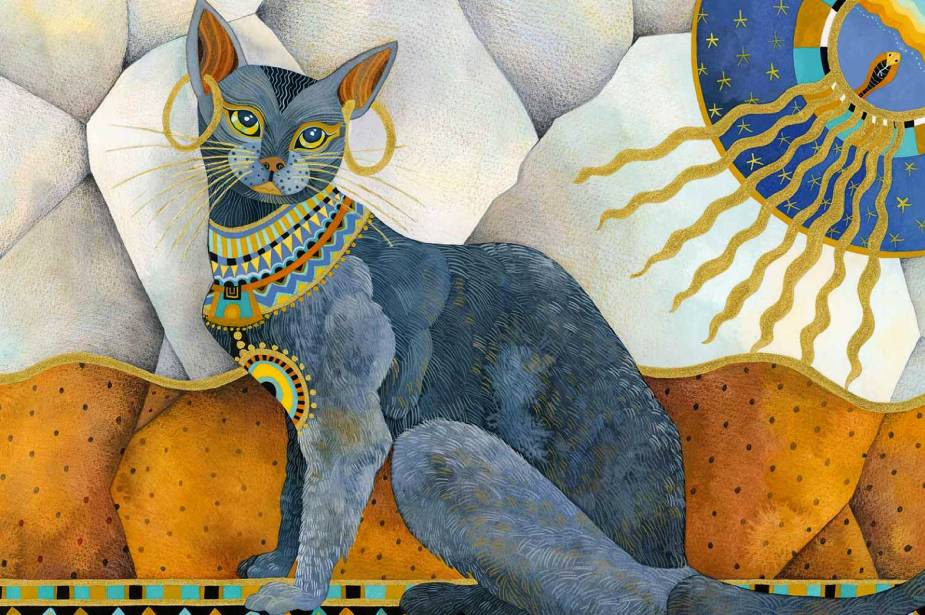 A cat painting with traditional elements