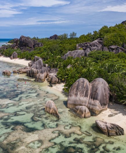 view to a tropical rocky beach