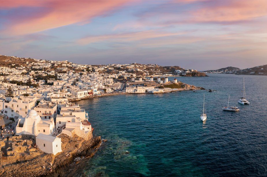 Yachts on a cruise in Mykonos.