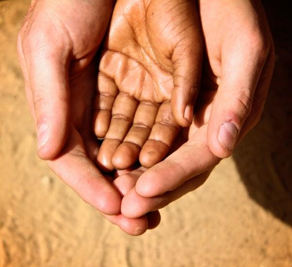 Children's hand in the hands of an adult