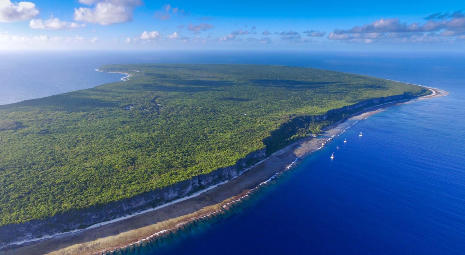 Aerial view of the island of Makatea's coastline