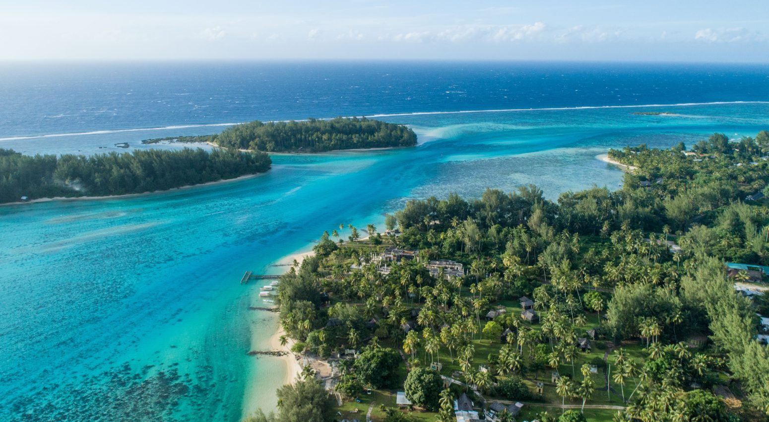 A panoramic view of the tropical island of Moorea in French Polynesia