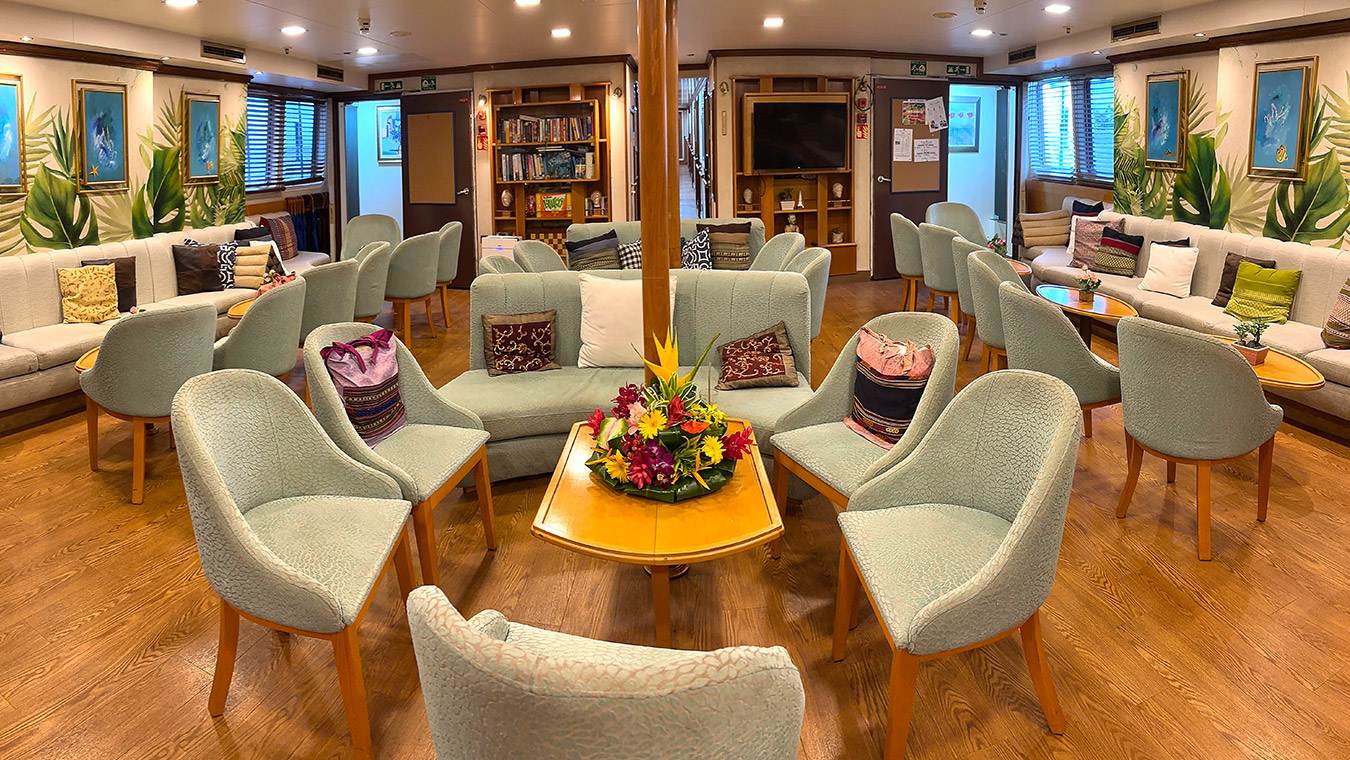 The lounge area of a Variety Cruises ship