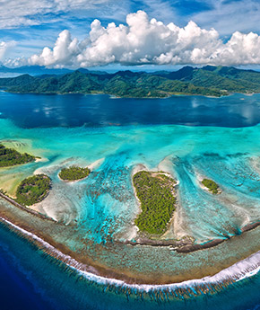 Panoramic view of a coral island
