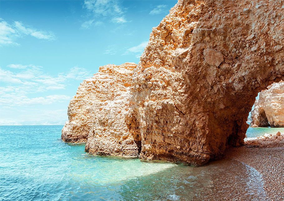 rocky beach and turquoise waters