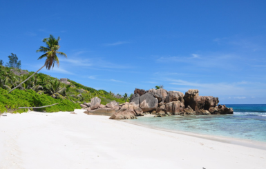 Tropical beach in Seychelles with turquoise waters