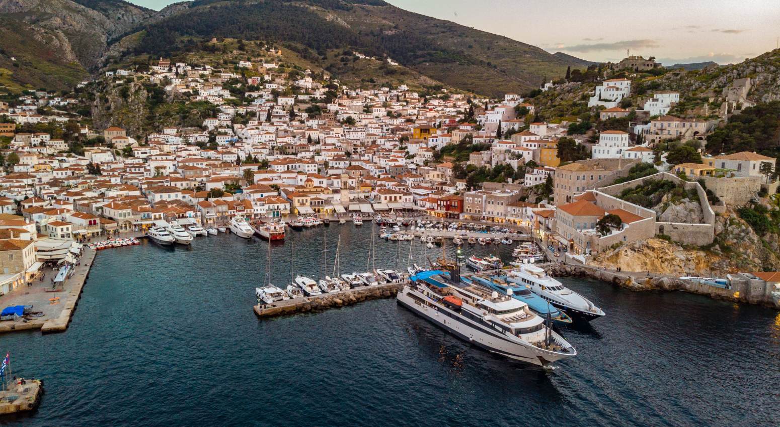 Aerial view of Variety Cruises' ships on a port