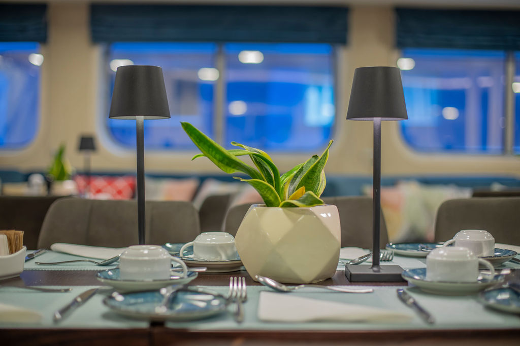 Close up of a table on the dining room of Harmony V