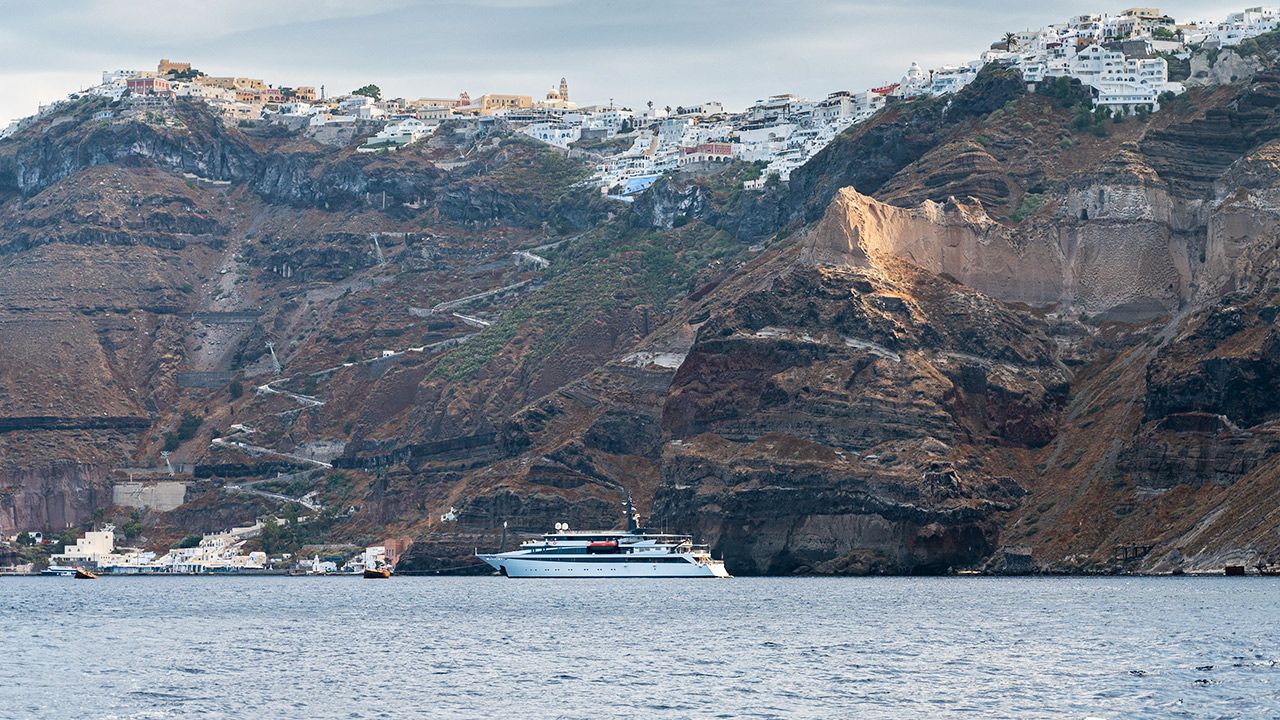 Voyager ship in Santorini island