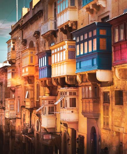 Local architecture with colourful island
