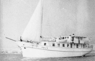 A black and white photo of the Zeus Tours ventures at Sea as Zeus Cruises