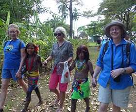 Tourists with local people