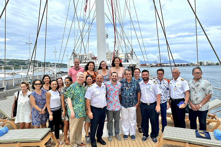 tourists on deck with Variety Cruises crue