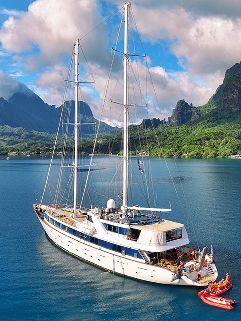 A Variety Cruises' ship floating on blue waters