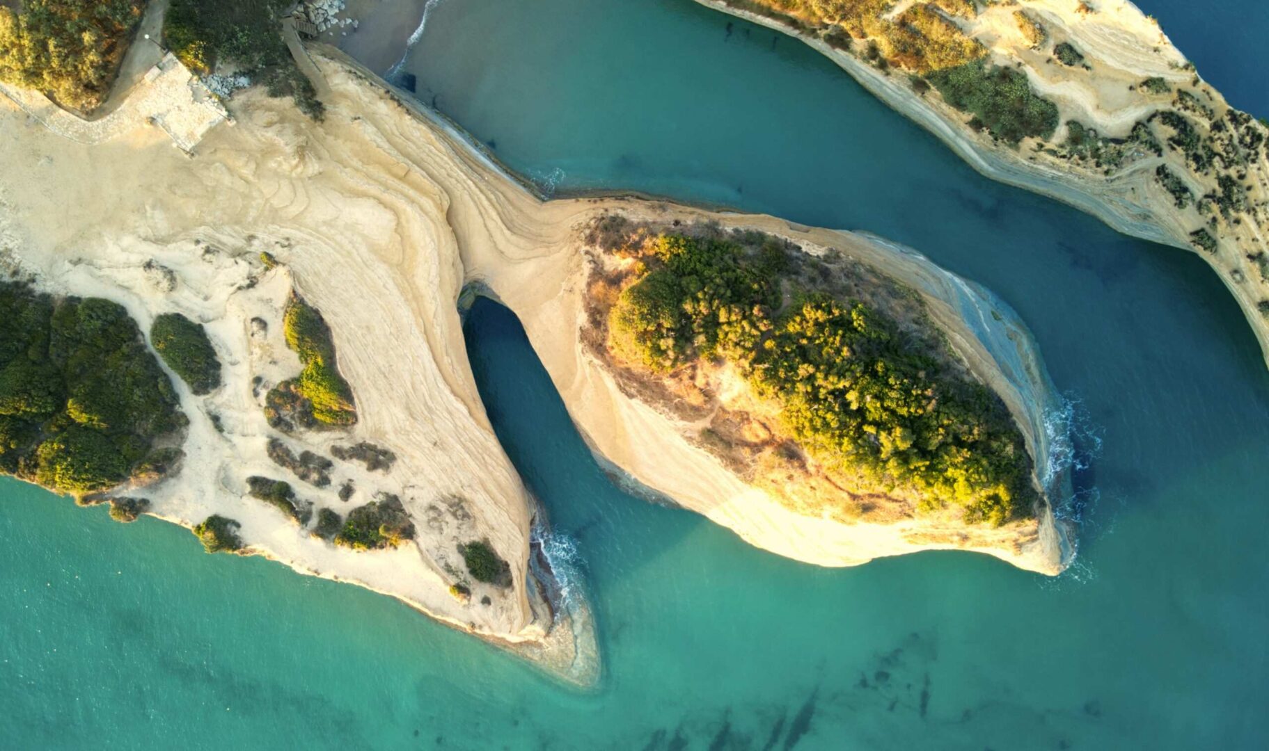Aerial view of the Canal D'Amour in Sidari Corfu island, Greece