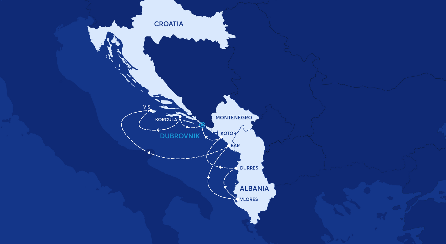 Map of the Route of Croatia, Albania and Montenegro cruise