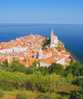 Aerial photo of Piran City in Slovenia