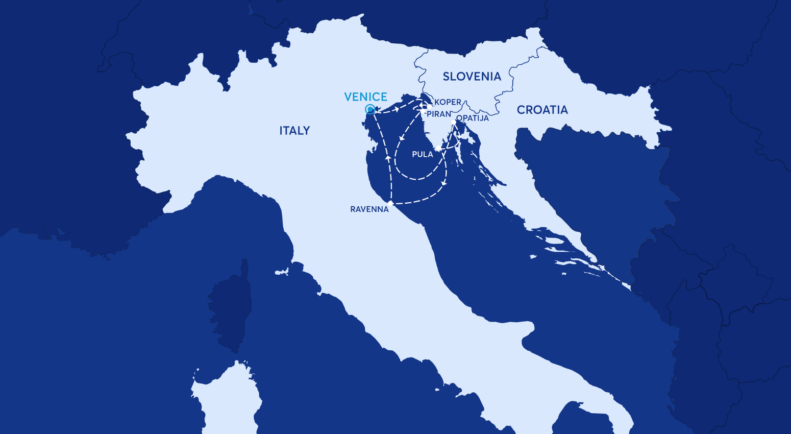Map of the route of Venetian Horizons cruise